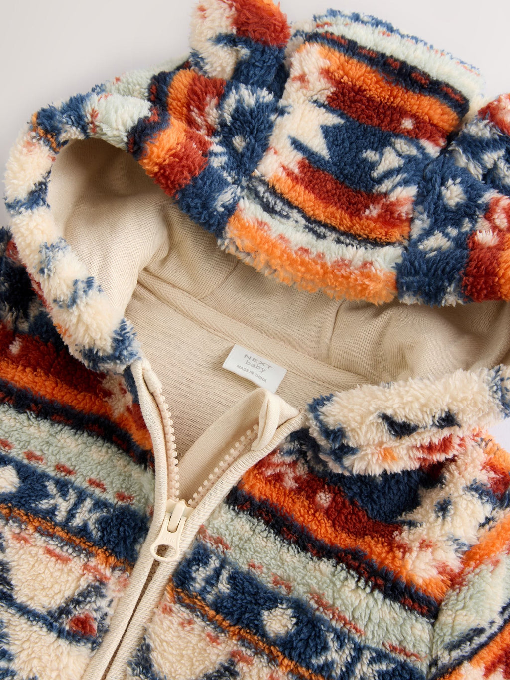 White Fairisle Pattern Zip Through Fleece Baby Pramsuit (0mths-2yrs)