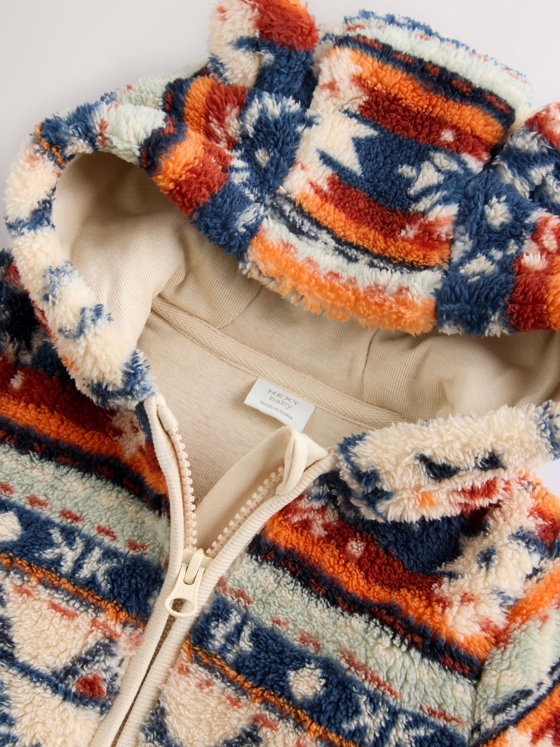 White Fairisle Pattern Zip Through Fleece Baby Pramsuit (0mths-2yrs)