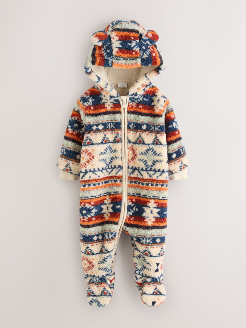 White Fairisle Pattern Zip Through Fleece Baby Pramsuit (0mths-2yrs)