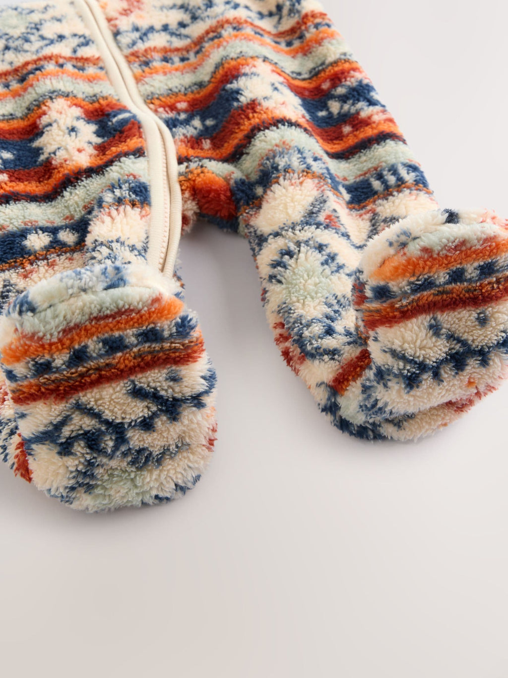 White Fairisle Pattern Zip Through Fleece Baby Pramsuit (0mths-2yrs)