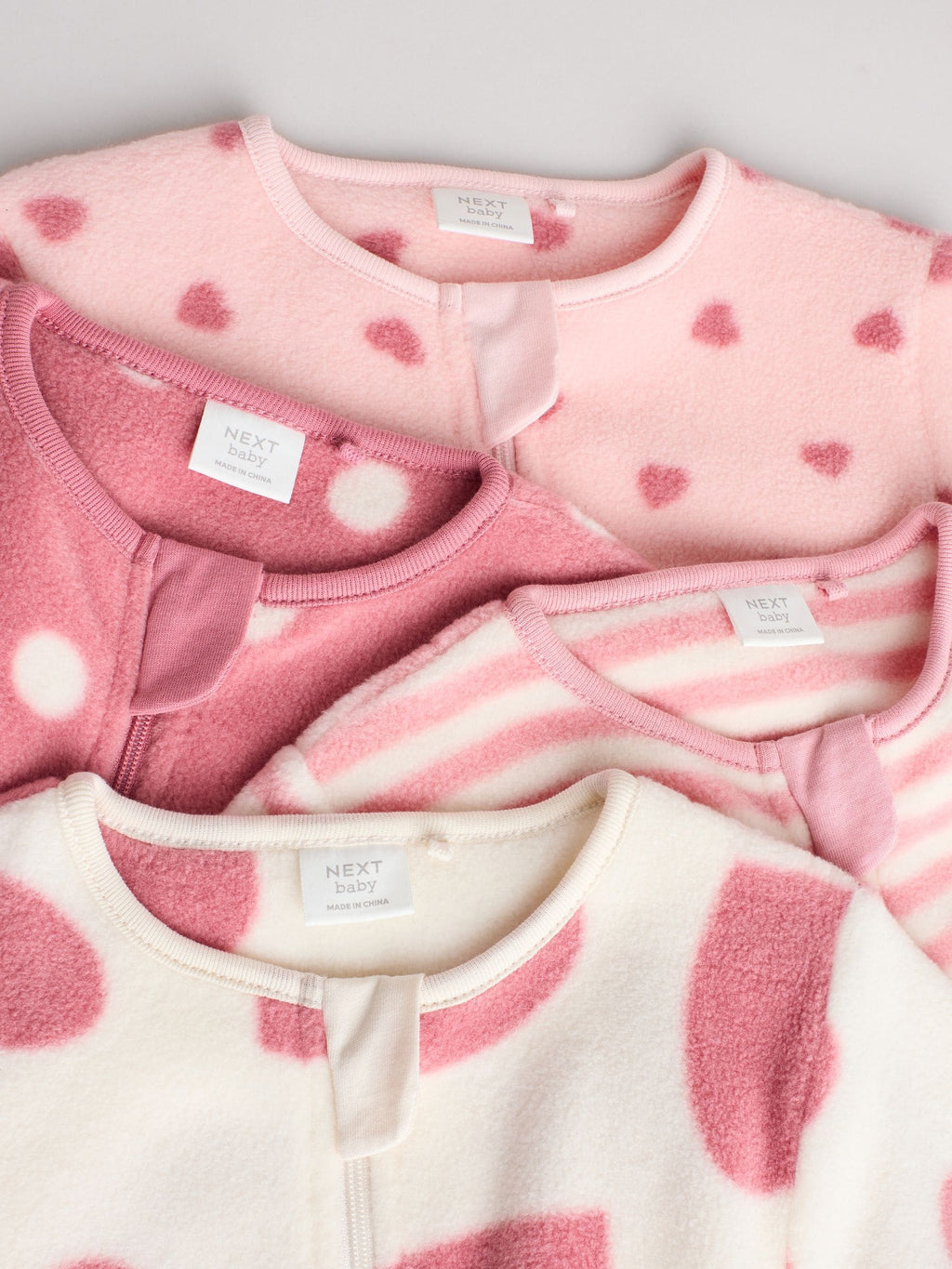 Pink 4 Pack Baby Micro Fleece Two Way Zip Sleepsuits
